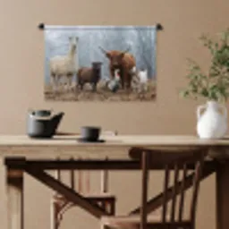 Boerderijdieren - Groep - Mist - Natuur - Rustiek Wandkleed katoen klein -sfeer6