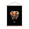 Olifant versierd met kleurrijke spetters textielposter latten blank klein -3d