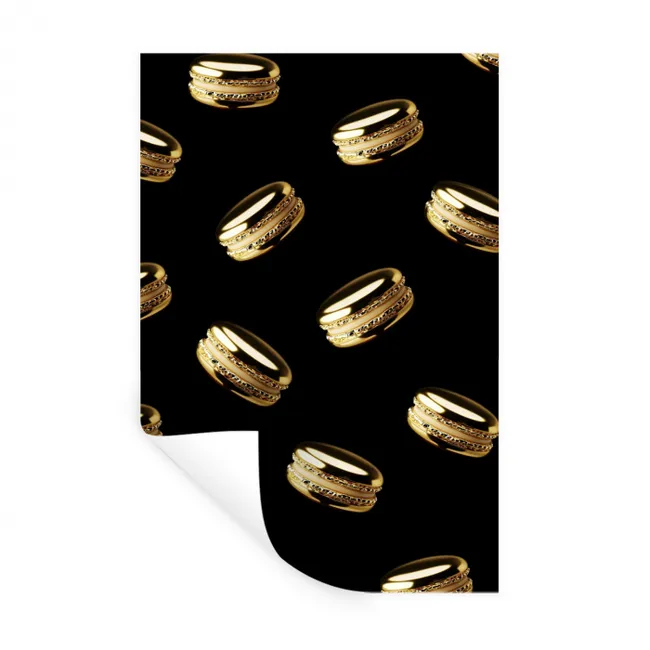 Macarons - Patroon - Goud - Zwart Muursticker klein -3d