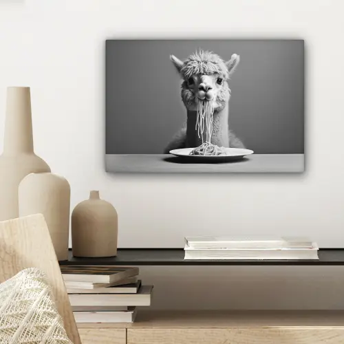 Alpaca - Pasta - Zwart - Wit - Grappig - Dieren canvas 2cm klein -sfeer6