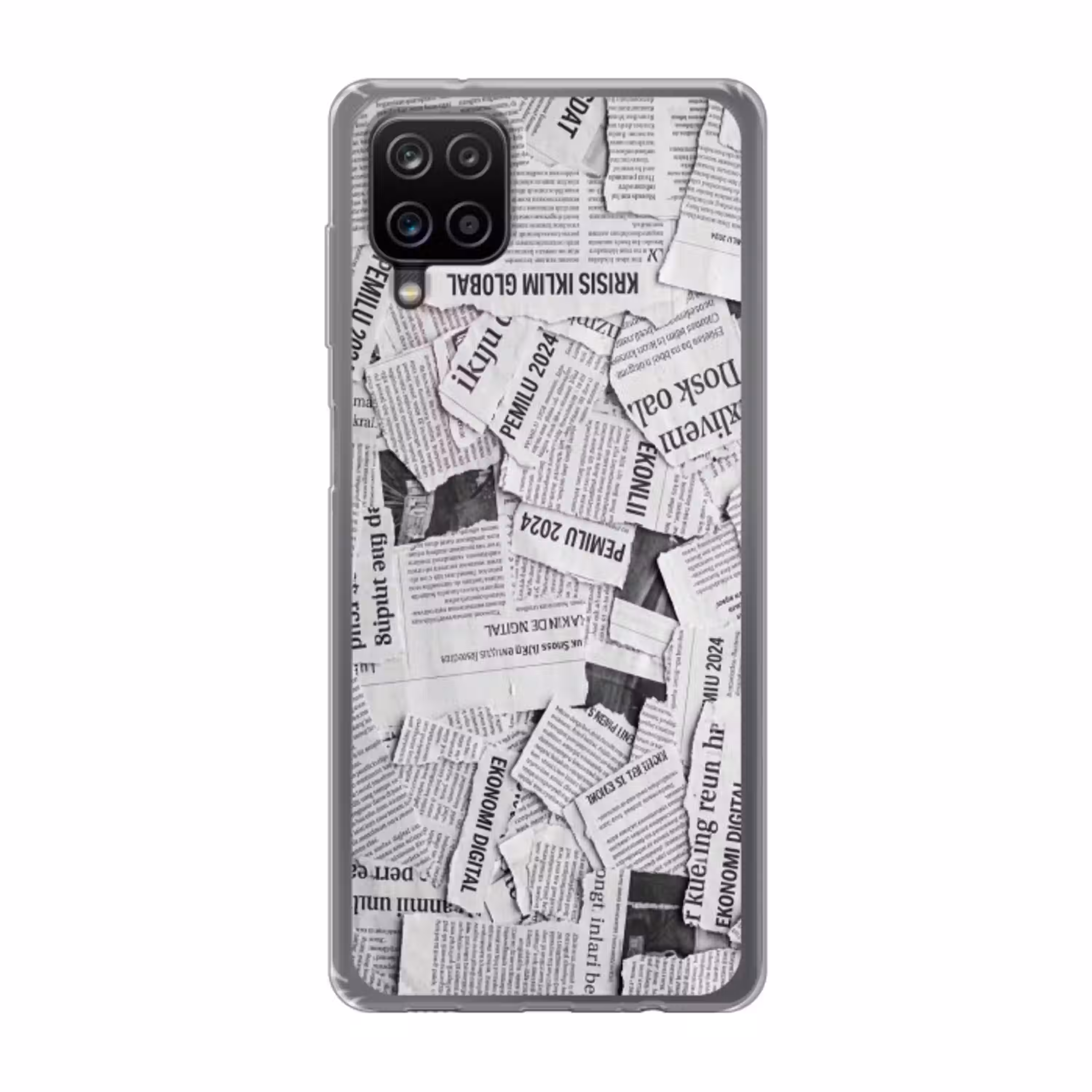 Krant - Versnipperd - Textuur - Zwart-wit - Abstract Telefoonhoesje Samsung Galaxy A12 klein -3d