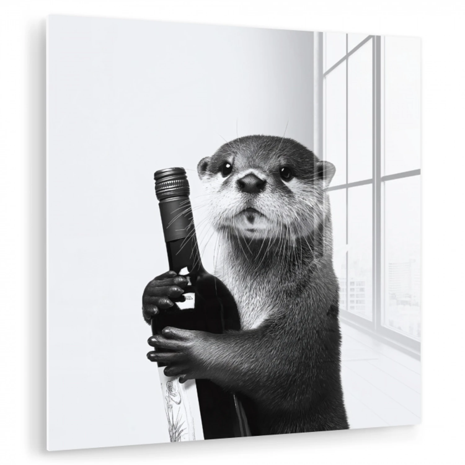 Wijnfles - Otter - Zwart plexiglas 5mm klein -zzzproduct_nieuw