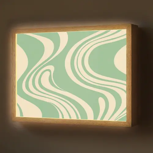 Golvende lijnen - Mintgroen - Dansende vormen Light Box met batterij (Wandlamp) middel -z3d_website