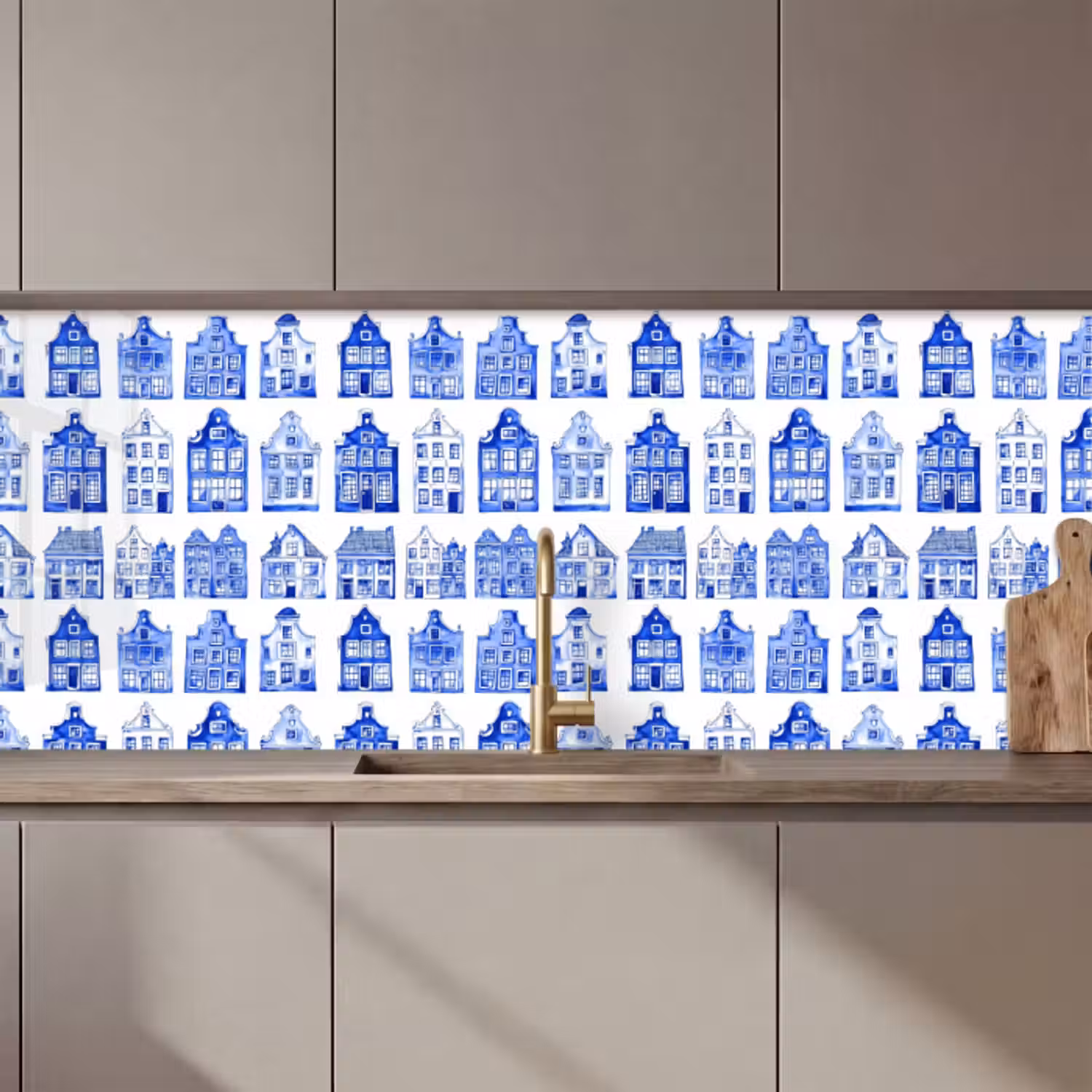 Küchenrückwand - Muster - Häuser - Blau