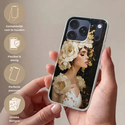 Abstract - Vrouw - Bloemen - Wit Telefoonhoesje iPhone 17 Pro klein -sfeer3_NL