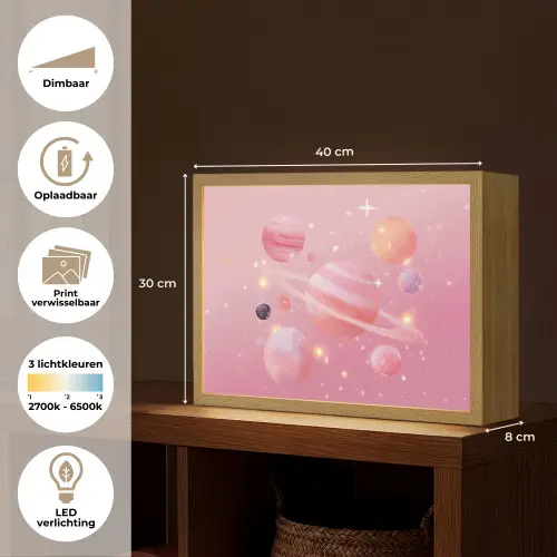 Planeten - Roze - Sterren Light Box met batterij (Wandlamp kind) middel -USP_websiteoverzichtNL