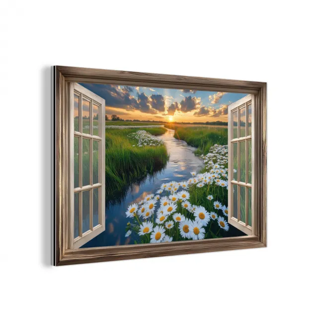 Doorkijk - Landschap - Raam - Water - Zonsondergang aluminium wit klein -3d