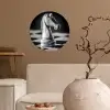 Paard - Hout - Schaalbord - Zwart Wandcirkel behangsticker klein -sfeer1