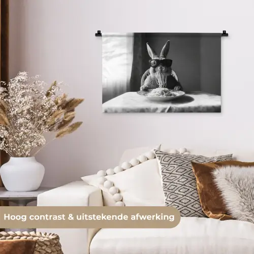 Konijn - Bunny - Zonnebril - Tafelkleed - Pasta - Schattig Wandkleed katoen klein -sfeer1