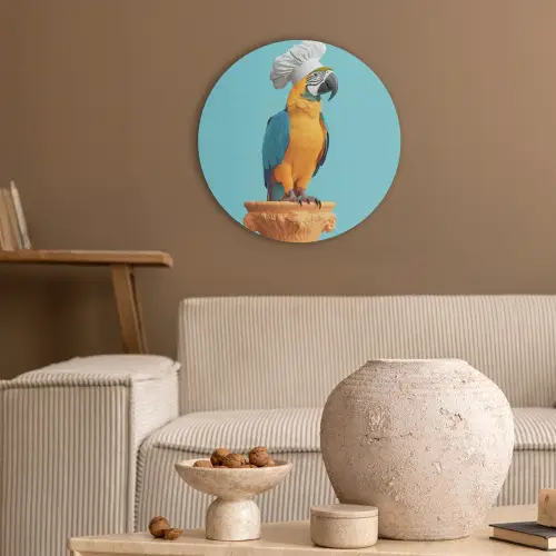 Papegaai - Koksmuts - Grappig - Vogel Akoestische PET Vilt - Rond klein -sfeer1