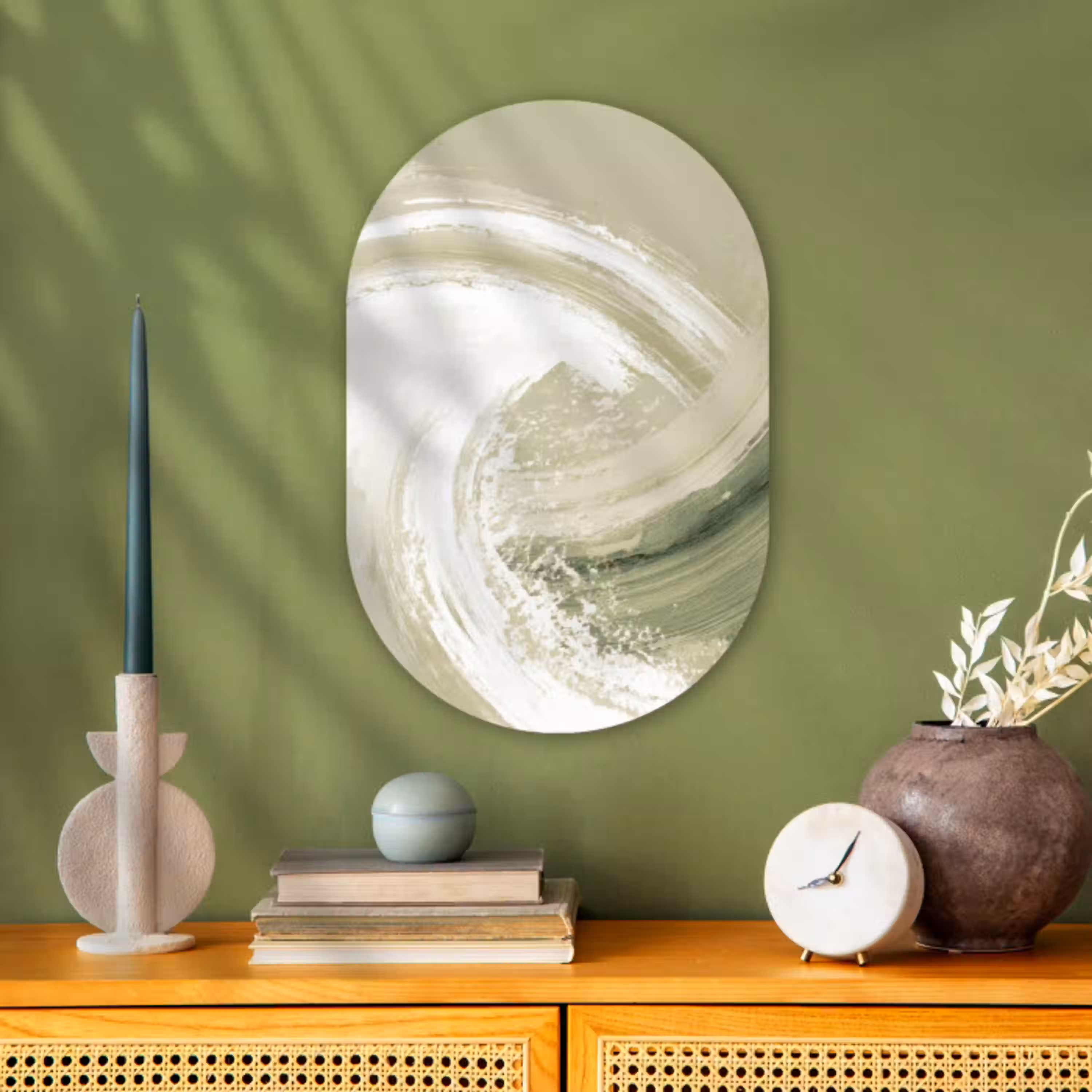 Abstract - Penseelstreken - Golven - Groen Wandcirkel Ovaal Forex klein -sfeer2