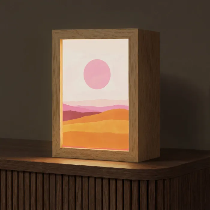 Heuvels - Oranje - Zon - Abstract Light Box met kabel (Tafellamp) klein -z3d_website
