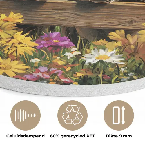 Ezels - Bloemen - Zomers Akoestische PET Vilt - Rond klein -closeup_NL