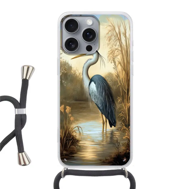 Telefoonhoesje met koord - Reiger - Water - Planten
