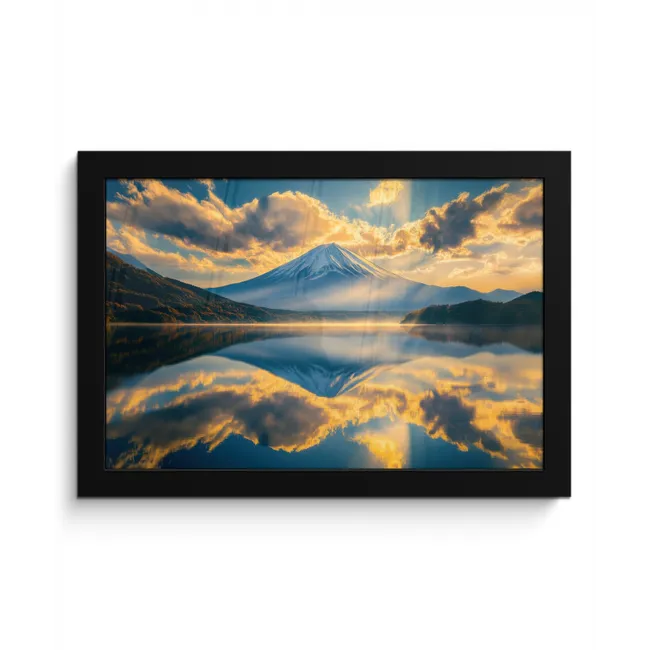 Berg - Rivier - Zonsondergang fotolijst zwart zonder passe partout klein -3d