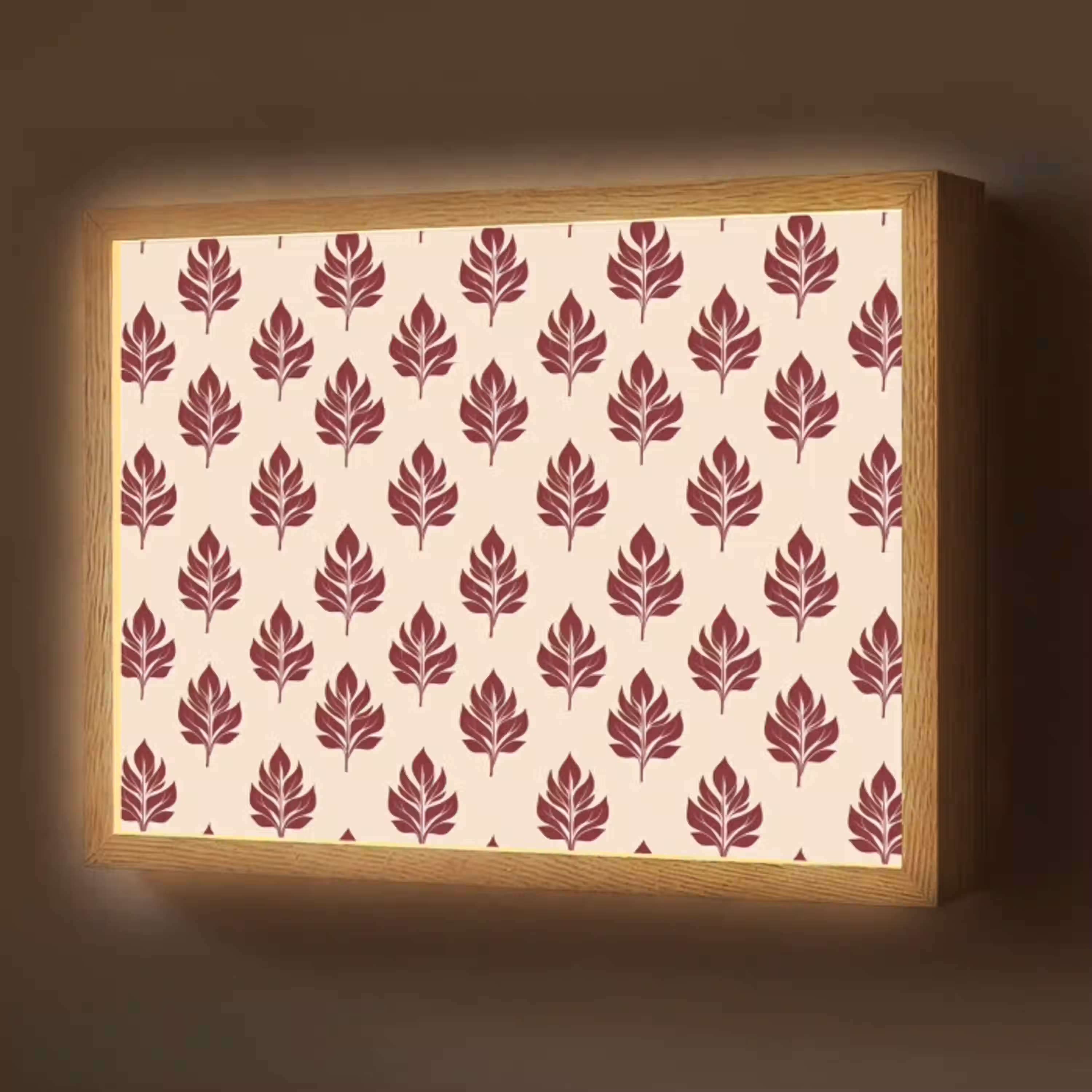 Botanisch - Patroon - Bordeaux Light Box met batterij (Wandlamp) middel 907 -z3d_website