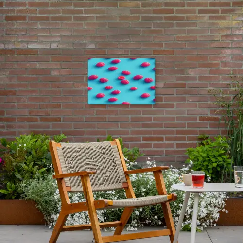 Blauw - Frambozen - Roze Tuinposter op houten frame 2 cm dik klein 845 -sfeer3