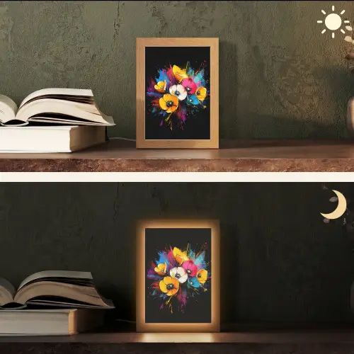 Bloemen - Kleurrijk - Graffiti - Modern - Boeket Light Box met kabel (Tafellamp) klein -sfeer3