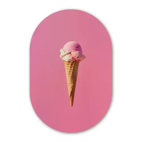 Hoorntje - Schepijs - Roze Wandcirkel Ovaal Glas middel -3d
