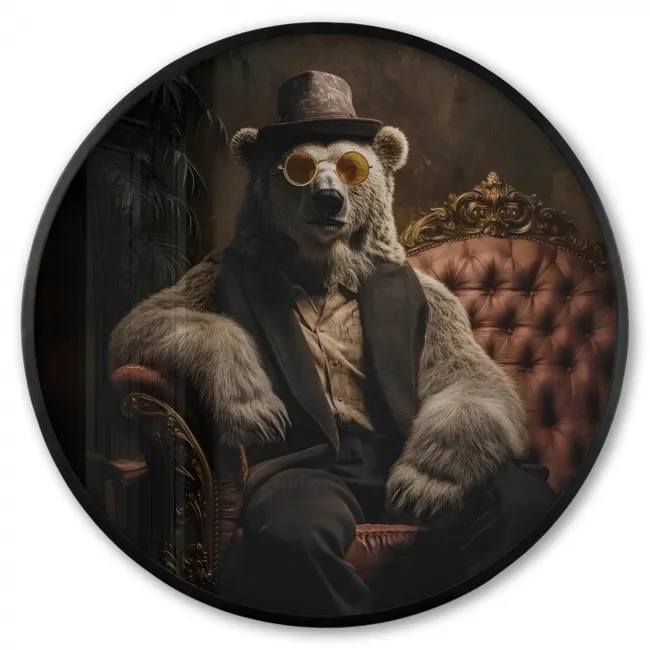 Ronde fotolijst - Ijsbeer - Hoed - Bril - Stoel