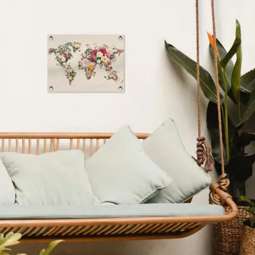 Wereldkaart - Bloemen - Roze tuinposter los doek klein -sfeer7