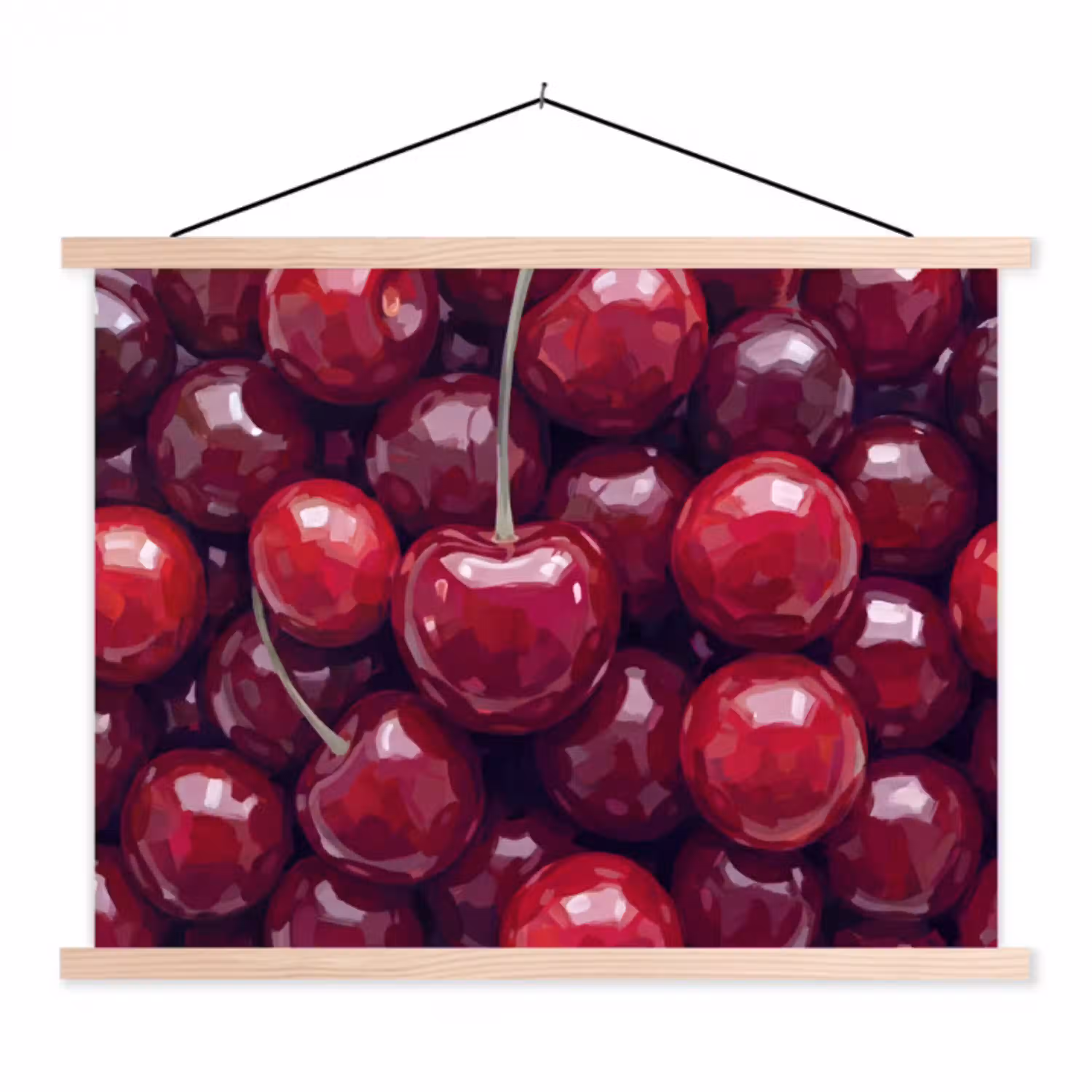 Fruit - Kersen - Eten - Modern - Rood textielposter latten blank klein -3d