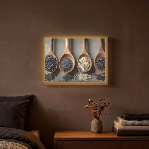Houten - Lepels - Rijst - Zaden Light Box met batterij (Wandlamp) middel -sfeer4