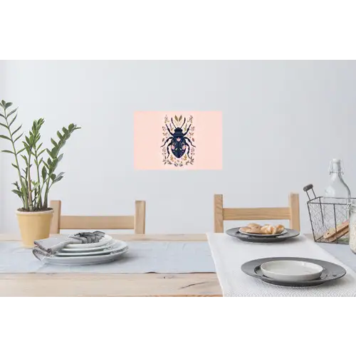 Donkerblauw - Kever - Bloemtakken - Sierlijk Muursticker klein -eettafel