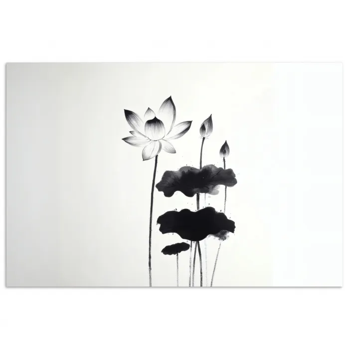 Bladeren - Zwart - Lotusbloem - Minimalitisch poster papier klein -3d