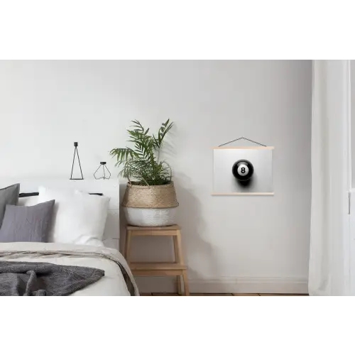 Biljartbal - Getal - Acht - Wit textielposter latten blank klein -woonkamer