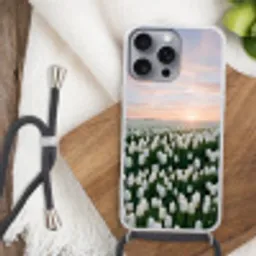 Tulpen - Landschap - Wit Hoesje iPhone 16 Pro Max met koord klein -sfeer4