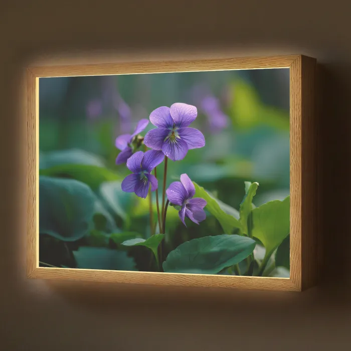 Viooltjes - Paars - Bloem - Bladeren Light Box met batterij (Wandlamp) middel -z3d_website