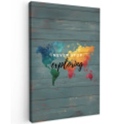 Hout - Wereldkaart - Regenboog - Exploring Tuinposter op houten frame 2 cm dik middel -3d