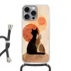 Katten - Zwart - Abstract - Cirkels Hoesje iPhone 16 Pro Max met koord klein -3d