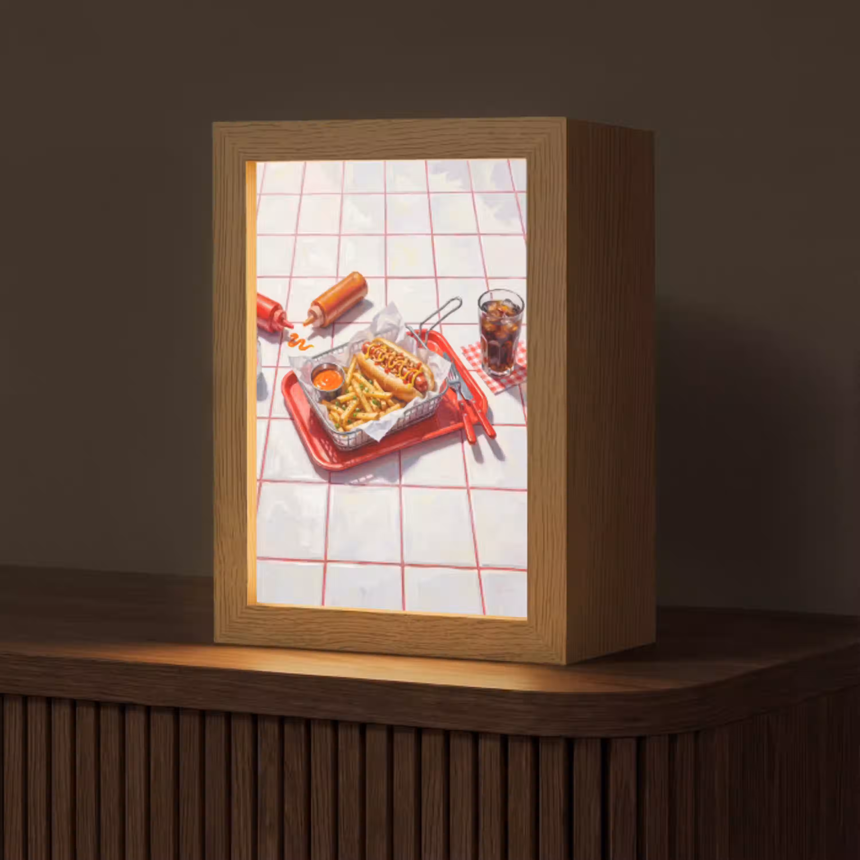 Eten - Hotdog - Fastfood - Modern - Rood Light Box met kabel (Tafellamp) klein -z3d_website