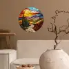 Mozaïek - Zon - Landschap - Dorp Wandcirkel behangsticker klein -sfeer1
