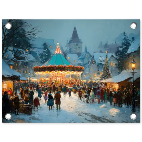 Winterkermis - Dorp - Kleurrijk tuinposter los doek klein -3d