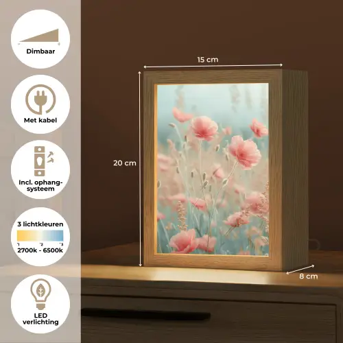 Bloemen - Natuur - Klaprozen - Bloemenveld Light Box met kabel (Tafellamp) klein -USP_NL