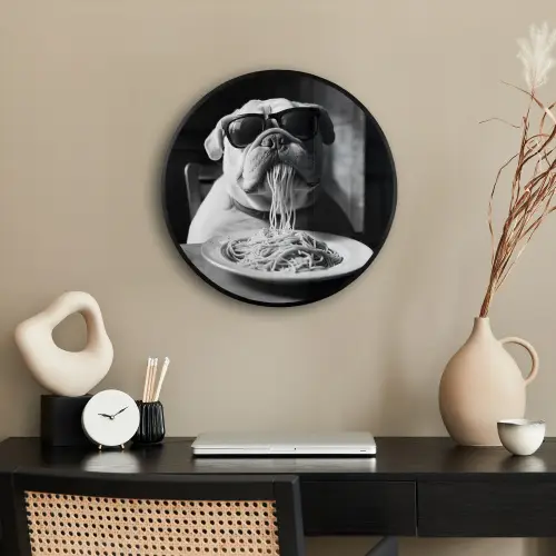 Hond - Bulldog - Pasta - Bril - Stoer - Dieren Fotolijst rond zonder passe partout klein -sfeer1