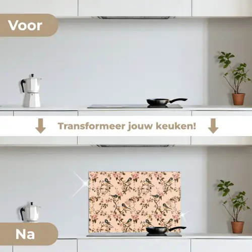 Bloesem - Koolmees - Roze keuken achterwand spatscherm klein 900 -voor_na_NL