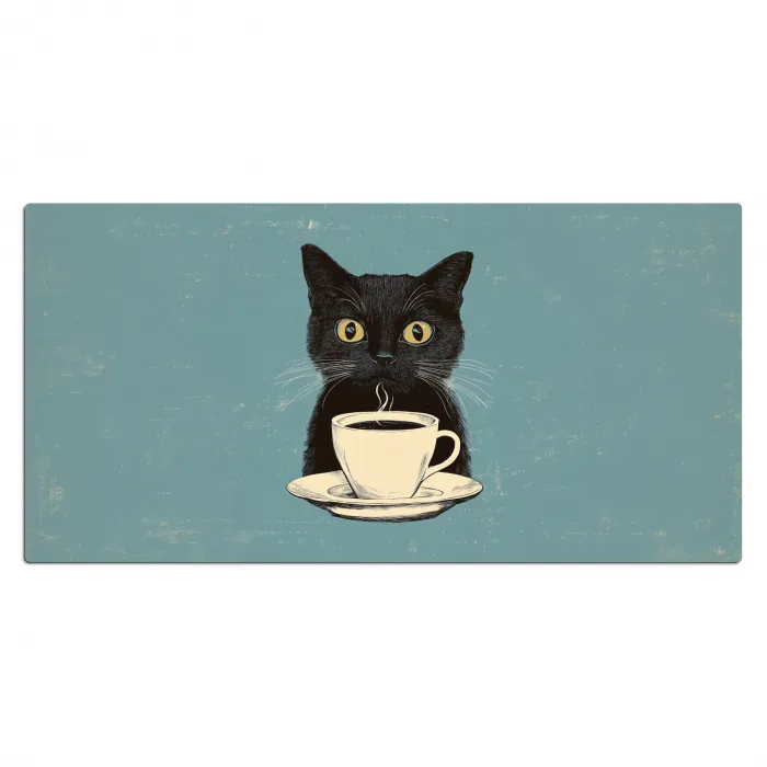 Kat - Zwart - Koffie - Minimalistisch Muismat XXL klein -3d_leeg