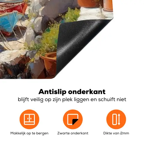 Boten - Rotsen - Zee - Zon Inductie beschermer vinyl 3mm klein -zzzzzzz-td-onderkant