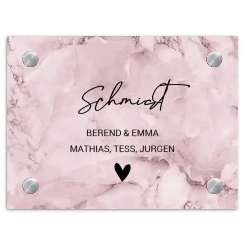 Roze marmer - Sierlijk Naambord Rechthoek middel -3d