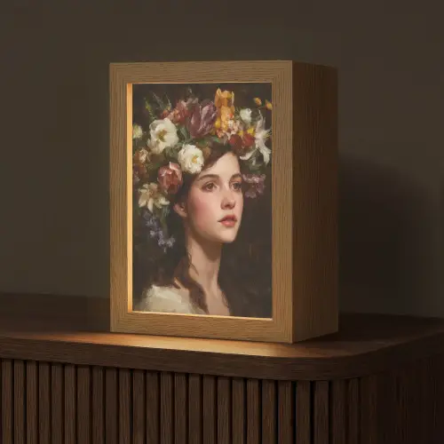 Portret - Vrouw - Bloemen Light Box met kabel (Tafellamp) klein -z3d_website