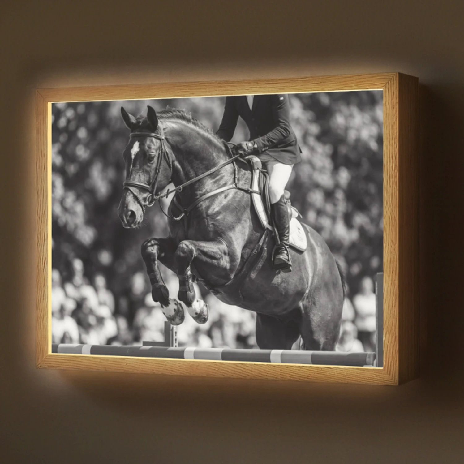 Springen - Paard - Zwart - Wit Light Box met batterij (Wandlamp) middel -z3d_website