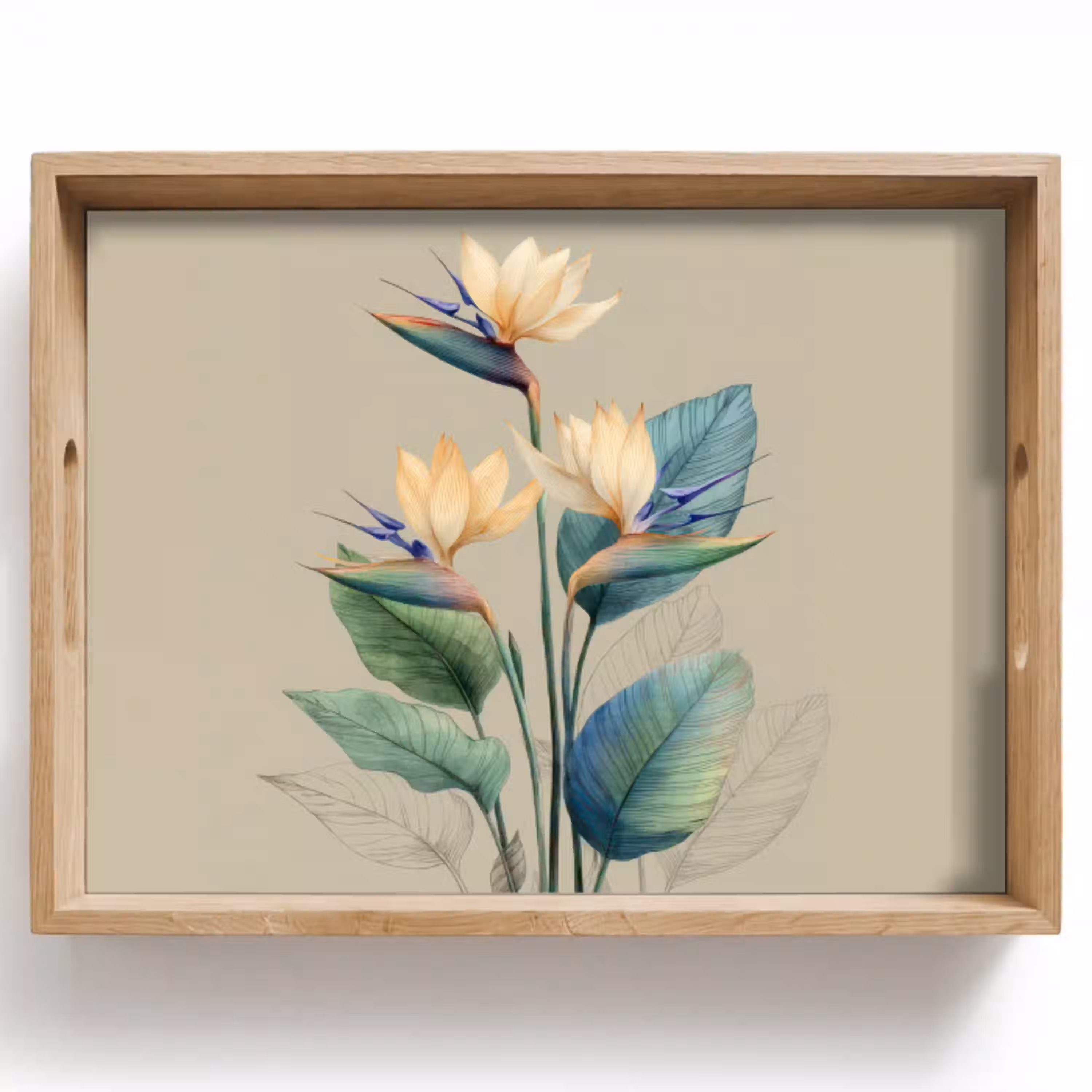 Paradijsvogelbloemen - Blauwgroene bladeren - Beige Dienblad Rechthoek middel -z3d_shopping