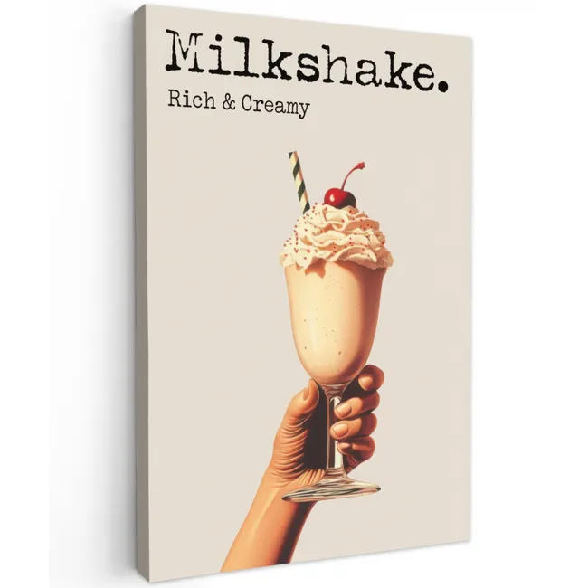 Milkshake - Kers - Rietje Tuinposter op houten frame 2 cm dik klein -3d