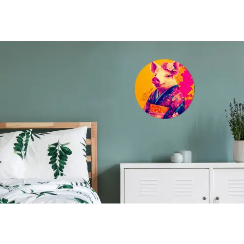 Varken - Bloemkroon - Kimono - Abstract Wandcirkel aluminium klein -slaapkamer