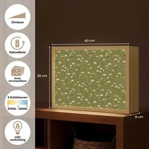 Landelijk - Bloemen -  Groen Light Box met batterij (Wandlamp) middel 907 -USP_websiteoverzichtNL