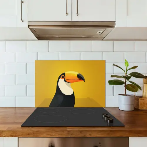 Toekan - Minimalistisch - Snavel - Oranje keuken achterwand spatscherm klein -sfeer2
